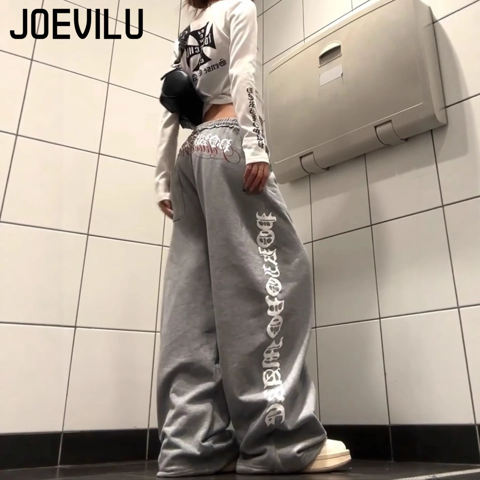 American Gothic Drawstring Sweatpants Women Men Wide Leg Joggers Drape Floor Length Jazz Dance Pants Autumn Hip Hop Streetwear