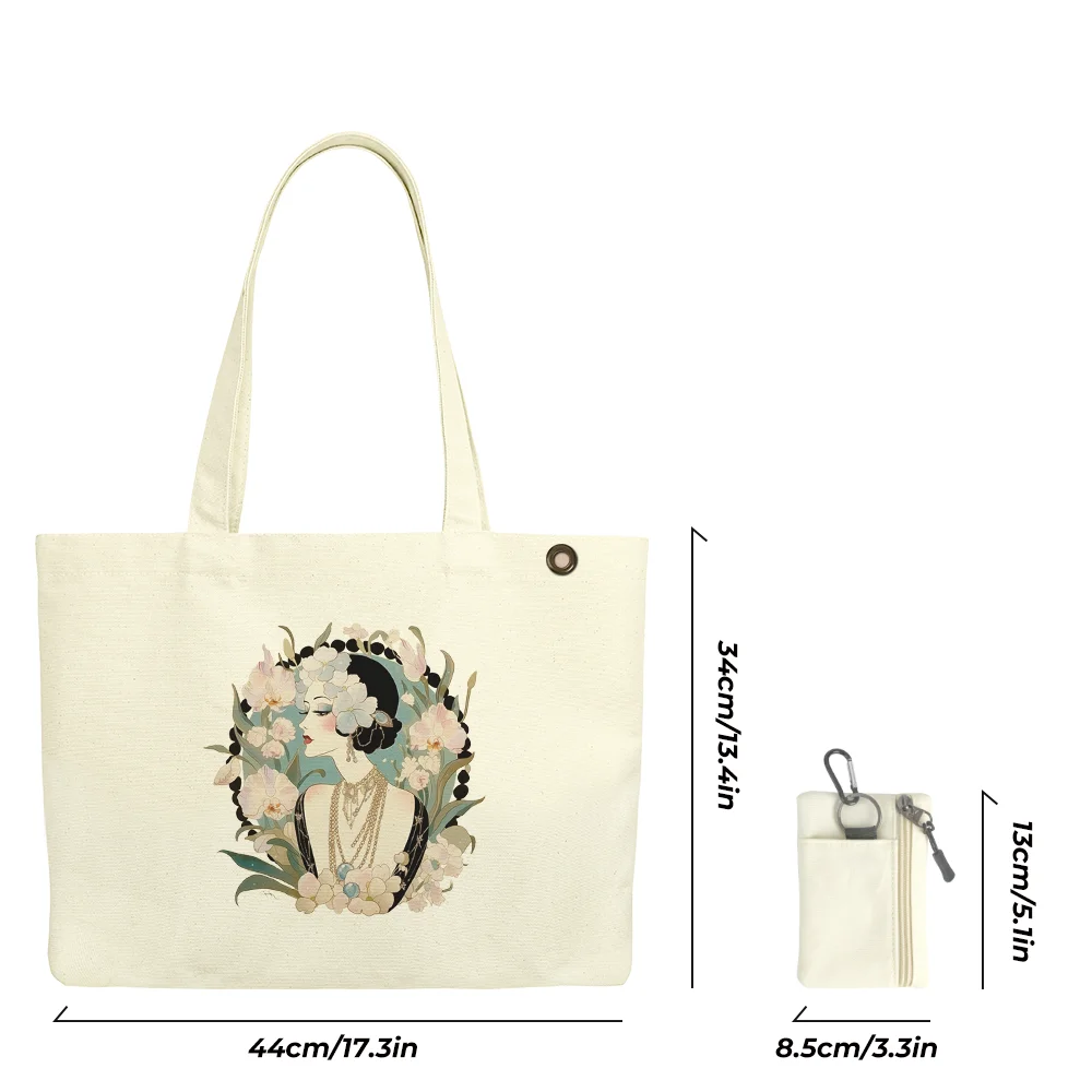 

Printed Tote Bag, Canvas Large Capacity Shoulder Bag with Mini Coin Purse, Handbag for School, Shopping ,Daily Commute