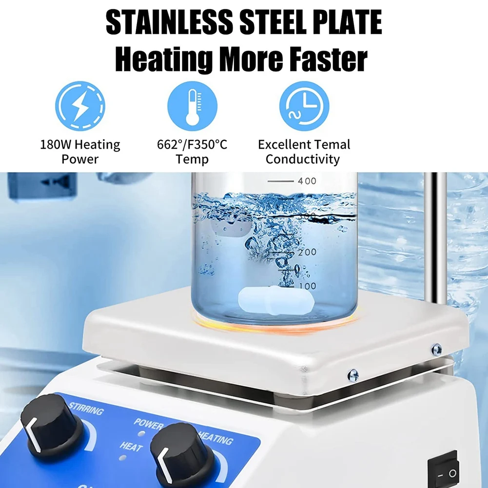 New Arrivals-Lab Magnetic Stirrer Plate Hot Stir Mixer For Chemistry Equipment 1000Ml Capacity 100-2000 RPM Speed Resin US Plug
