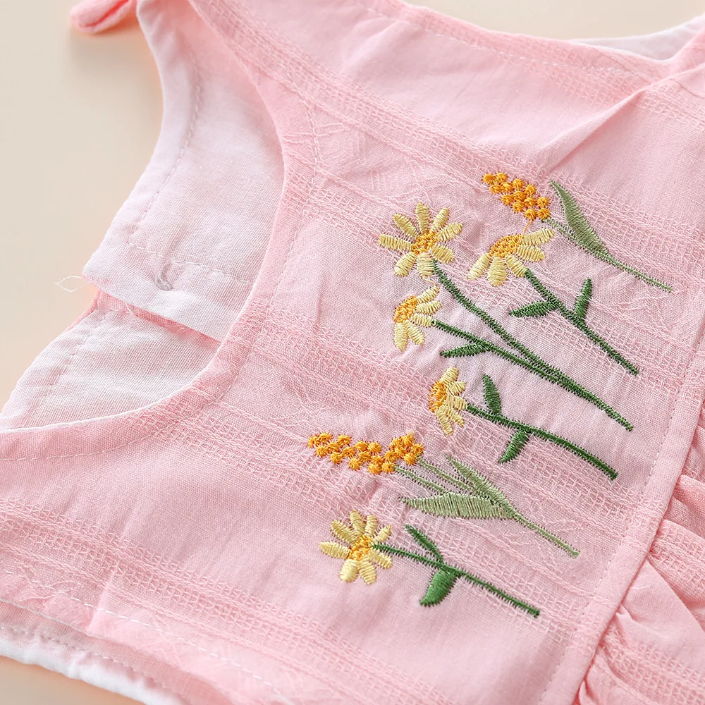 2024 New Summer Newborns Baby Girls Rompers 0-24M Infant Cute Embroidered Flowers Jumpsuit Toddler Sweet Thin Style Outwear