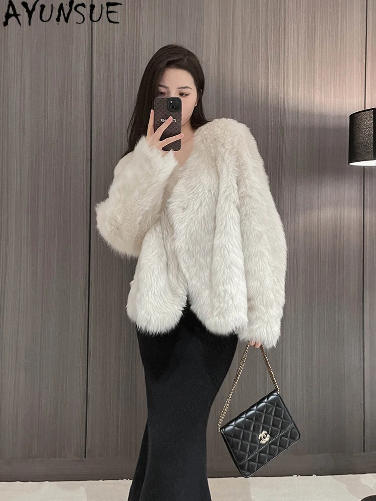 AYUNSUE 2025 ใหม่ Shearling แจ็คเก็ตผู้หญิงหลวมขนสัตว์ธรรมชาติ 100% สําหรับเสื้อผ้าผู้หญิงคุณภาพสูงเสื้อขนสัตว์то Ж