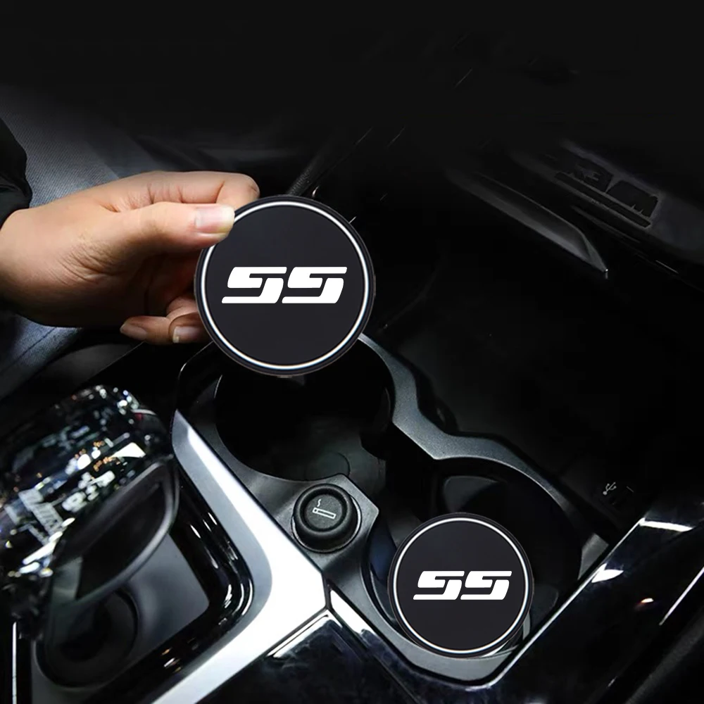2Pcs Non-slip Car Water Cup Pad Silica gel Diamond Rhinestone Rubber Mat For Chevrolet SS Camaro SS Car Accessories