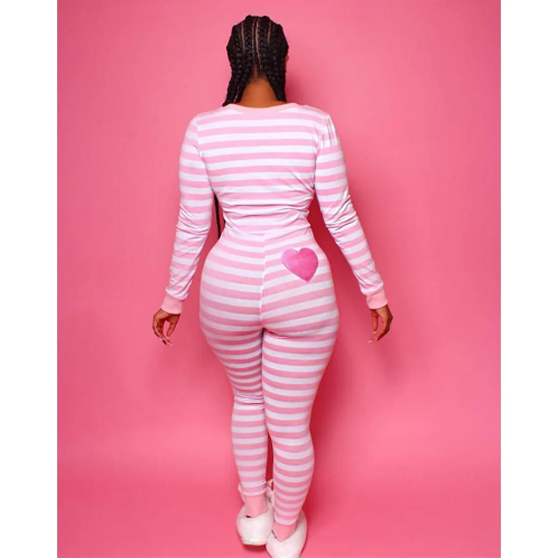 Sexy Casual Jumpsuit Women Pajamas Nightwear Long Sleeve V-neck Stripe Bodycon  Romper Female Sleepwear Home Wear