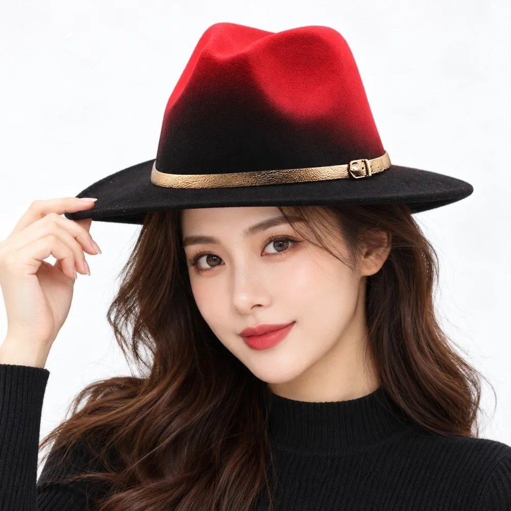 Casual Wide Brim British Fedora Hat Formal Occasion Gradient Color Winter Woolen Hat Hip Hop Jazz Hat Woolen Cowboy Hat Party