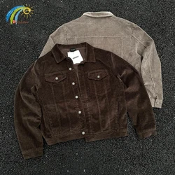 Best Quality Corduroy Retro Lapel Jacket Men Women Casual Fashion Couple Khaki Brown Coats Vintage Washed Cleanfit Jackets