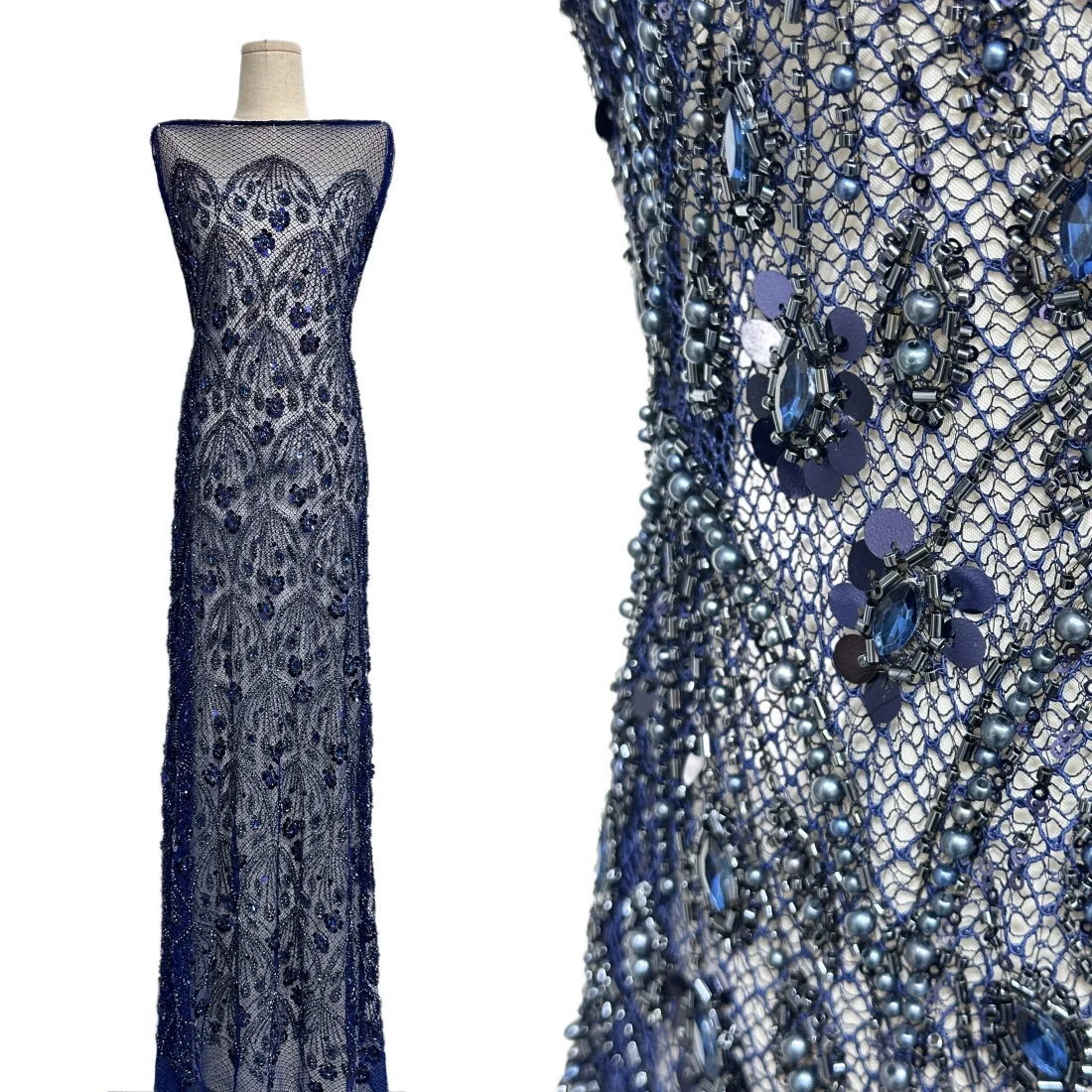 

2026 New Design Cord Lace African Handmade Sequins Beaded Mesh Lace Fabric 5 Yards Exquisite French Ladies Party Evening Dresses