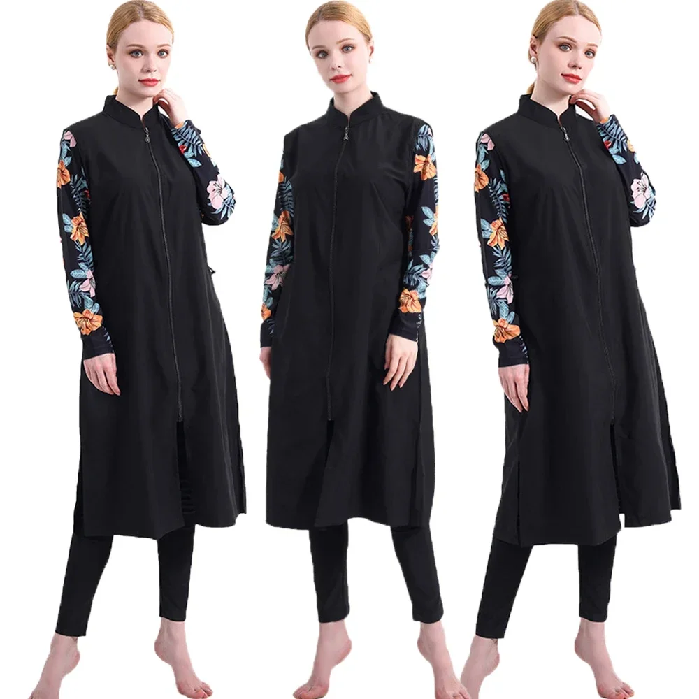 3 pièces Burkini Femme Musulmane Maillot De Bain femmes musulmanes maillots De Bain imprimé pantalon Hijab Maillot De Bain modeste Islam Maillot De Bain maillots De Bain