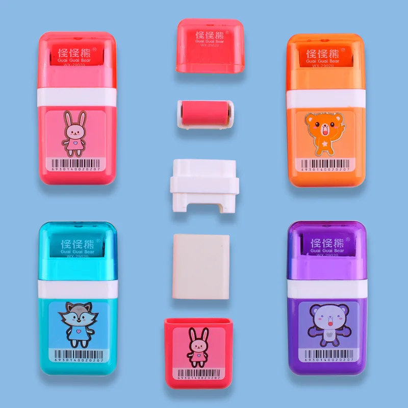 CHEN LIN 1Pcs Cute Cartoon Roller Eraser Rectangle Pencil Eraser Kawaii Stationery Kids Gifts School Office Correction Supplies