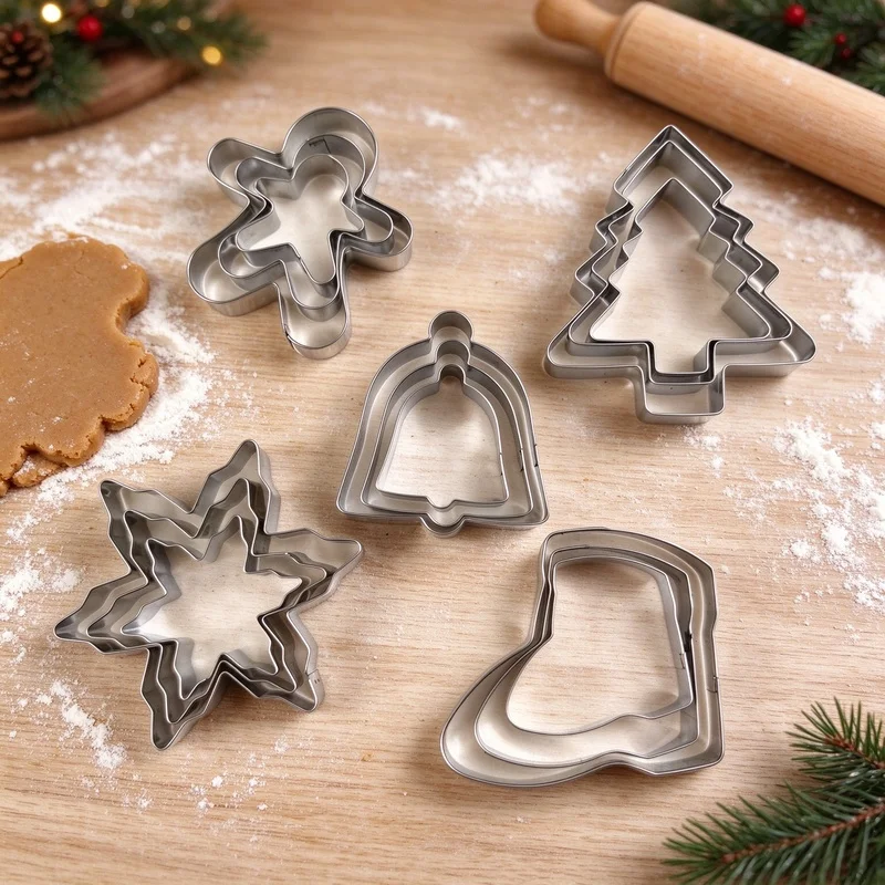 3pcs Christmas Cookie Cutters Stainless Steel Party Cake Gingerbread Man Christmas Tree Snowflake Biscuit Molds DIY Baking Tools