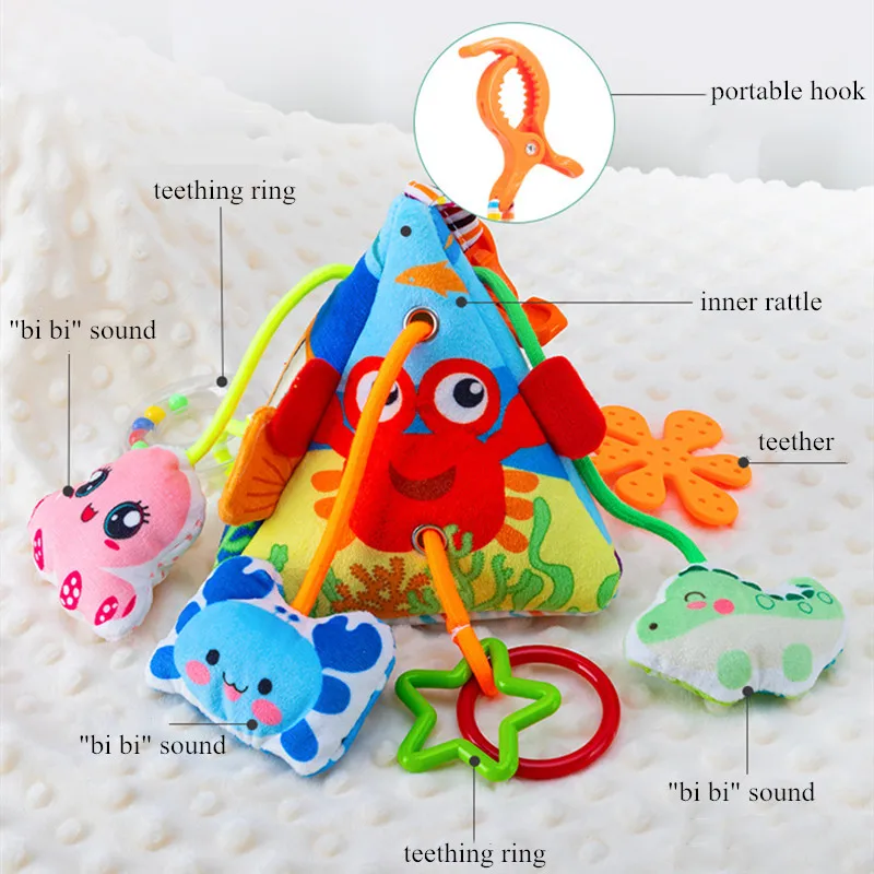 New Stuffed Animal Baby Crib Hanging Mobile Rattle Toys Baby Pull Grip Hand Bells For Stroller Hanging Musical Interactive Toy