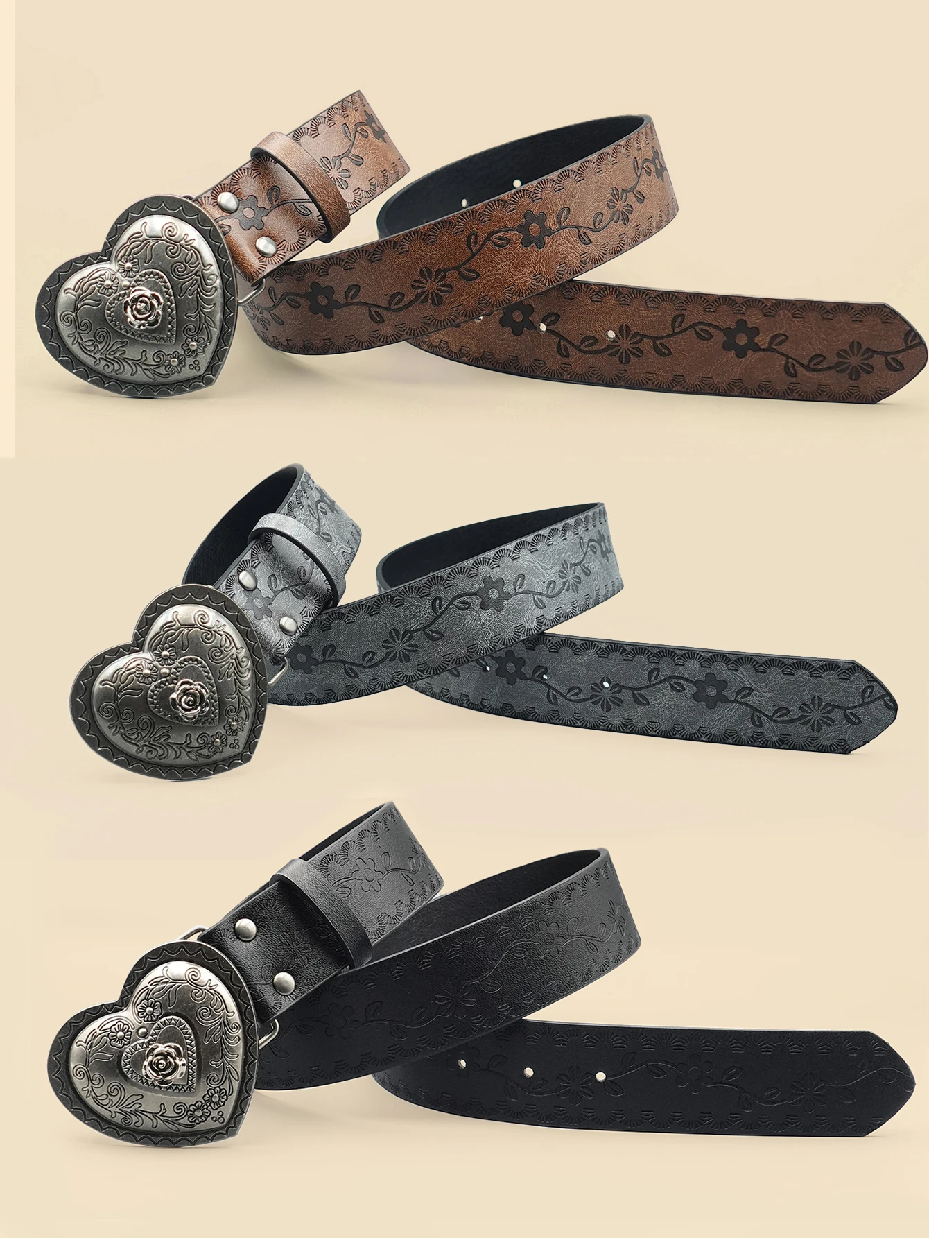Heart Shaped Women\'s Casual Belt, Retro Embossed Carved Women\'s Belt, Dress, Jeans, Suit, Shirt Decoration