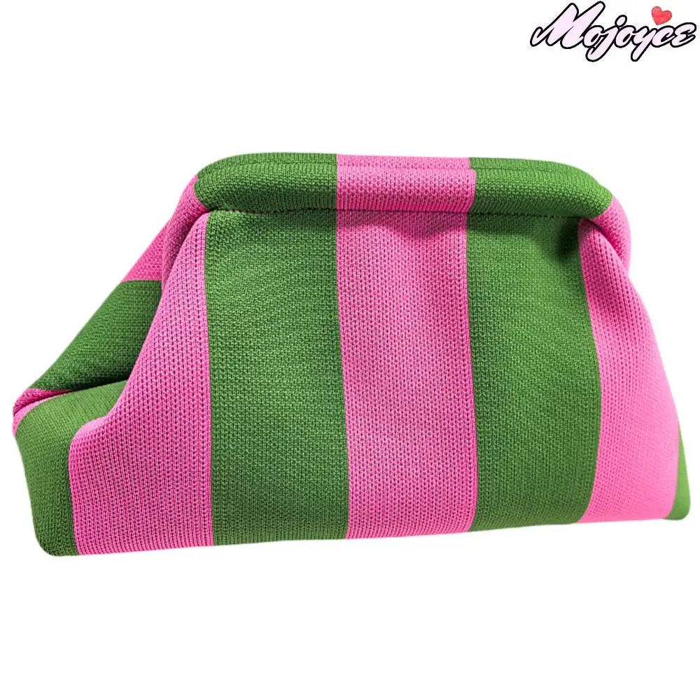 

Summer Beach Clutch Bag for Women's Woven Crochet Handbags Purses Knitting Dumpling Bags Ruched Cloud Bag Casual Colorblock Bags