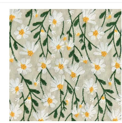 50x120cm New Ramie Cotton Embroidered Fabric Little Daisy Fresh Plant Embroidery Handmade Fashion Home Dress