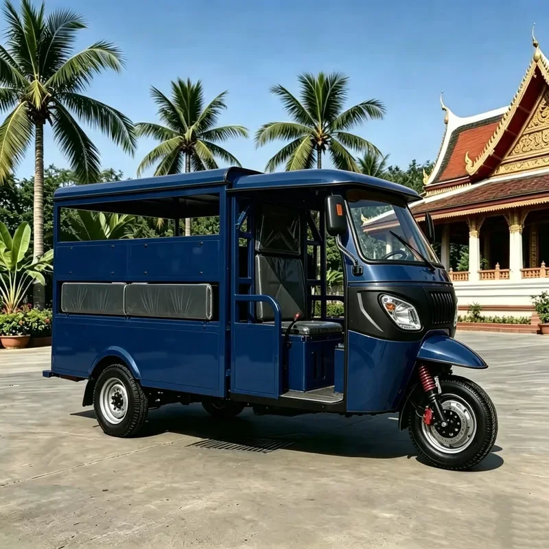 for Fuel Three-Wheeled Motorcycle Yellow Closed Van TukTuk Urban Rural Short-Distance Transportation Durable Commercial Use