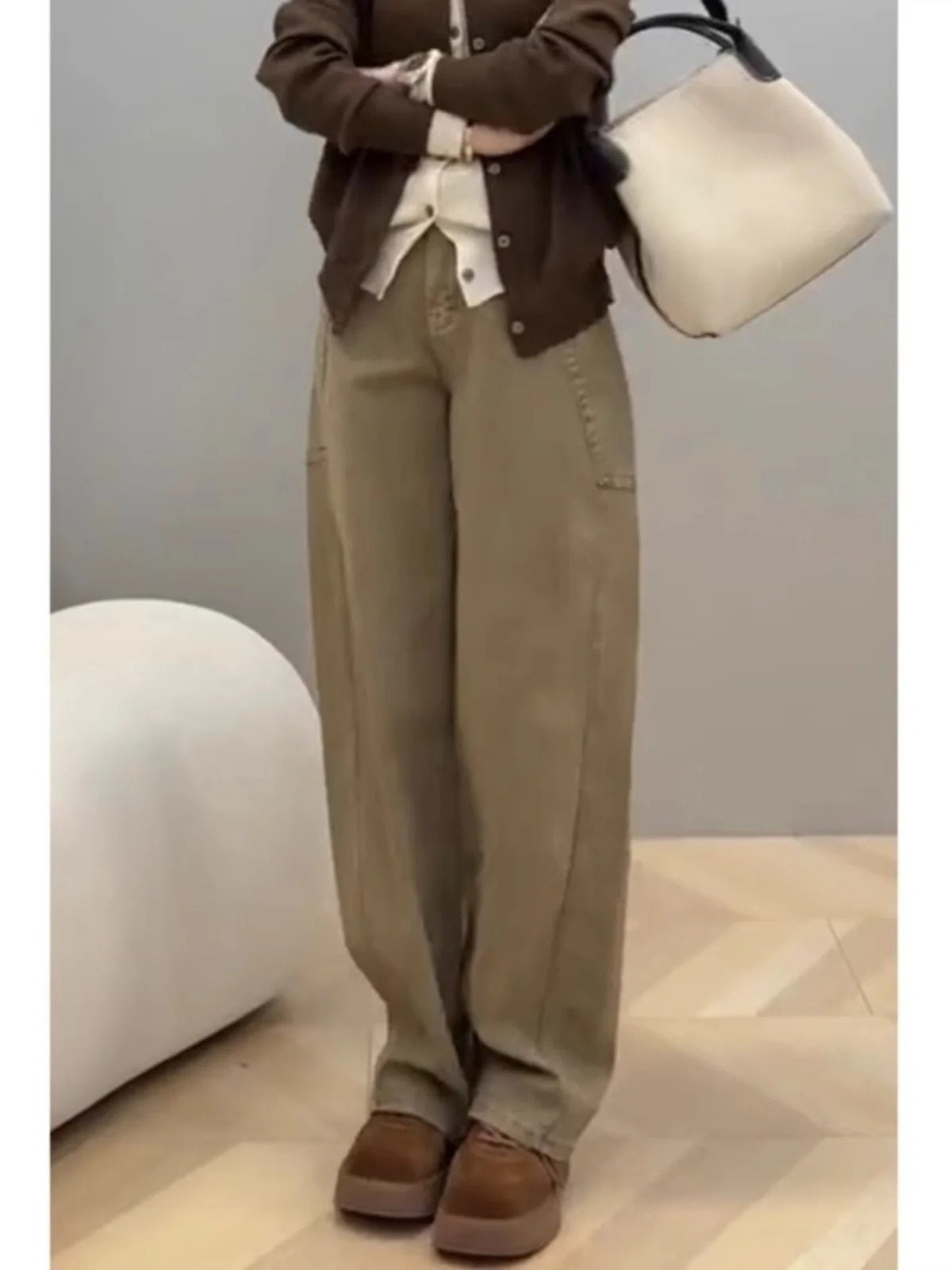 슬림핏 하이웨이스트 와이드 레그 데님 팬츠 여성용 가을 신상 슬림핏 부츠컷 팬츠 플러스 사이즈 여성용