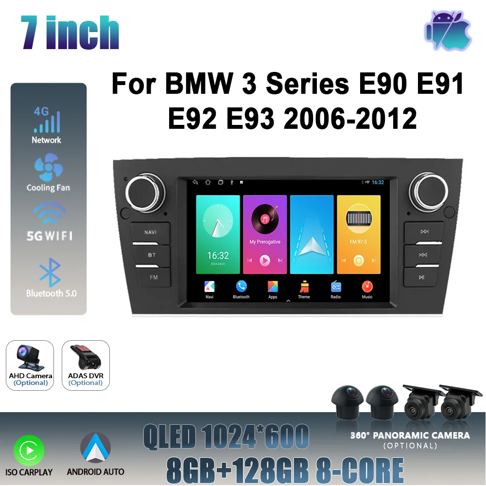 For BMW 3 Series E90 E91 E92 E93 2006-2012 Car Radio Multimedia Navigation Wireless Carplay Stereo Screen Android 14 Head Unit