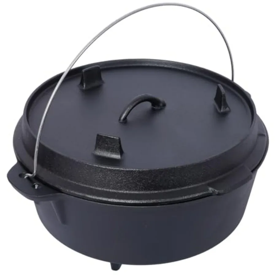 

PreSeasoned Cast Iron Dutch Oven with Skillet Lid 8 Quart Outdoor Camping Deep Pot