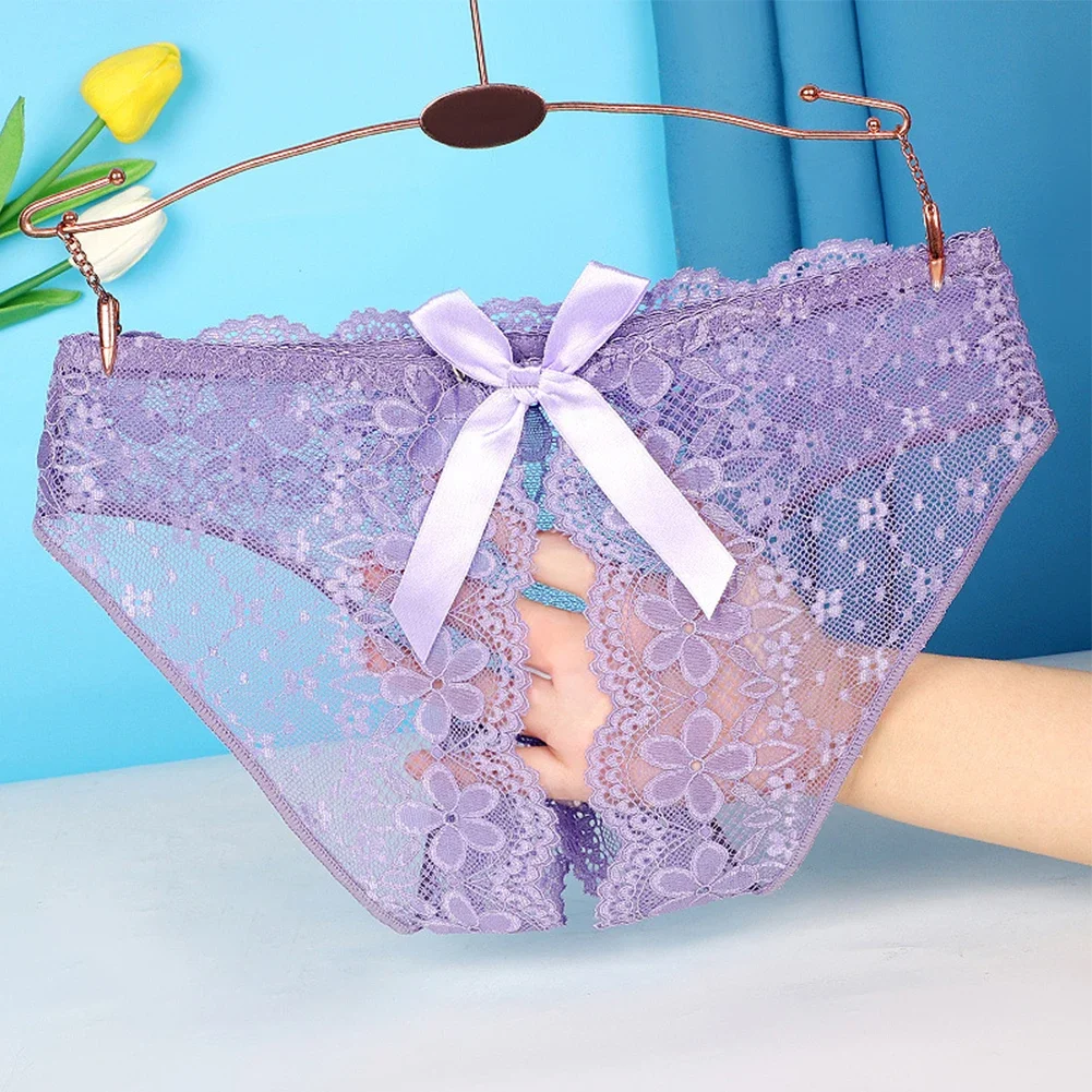 Culotte transparente en dentelle pour femmes, sous-vêtement sexy, entrejambe ouvert, lingerie solide, string, 1 pièce