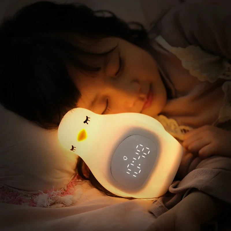 C2 Silicone LED Night light Alarm Clock digital kids sleep Built In USB Rechargeable Battery Lighting Cute Penguin Night Lamp