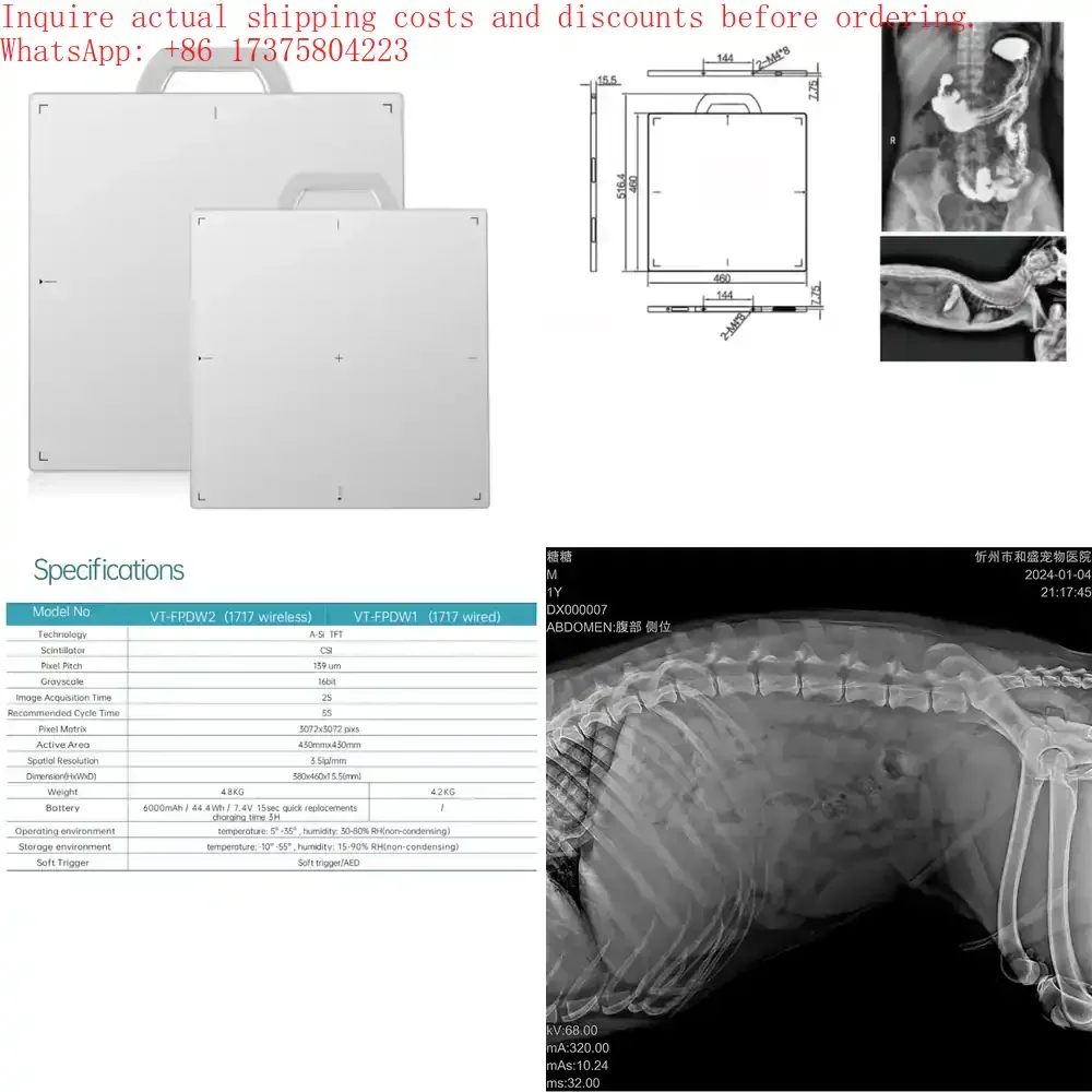 Wireless Flat Panel Detector for Vet X Ray Machine Veterinary FPD Accessory A-Si TFT Technology 3072x3072 Resolution Dog