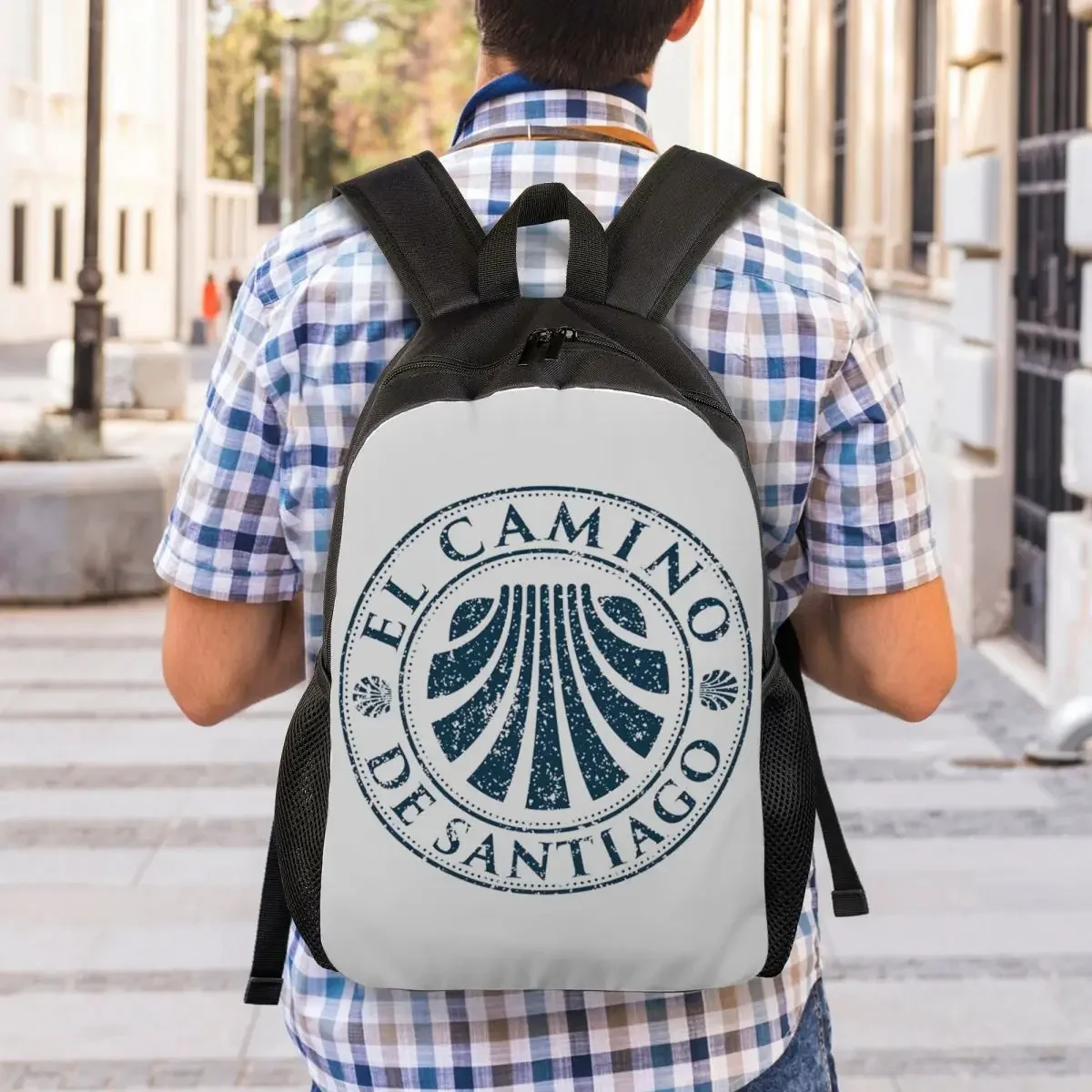 Mochilas personalizadas de Santiago De Compostela Camino para hombres, mujeres, estudiantes universitarios, mochila para portátiles de 15 pulgadas