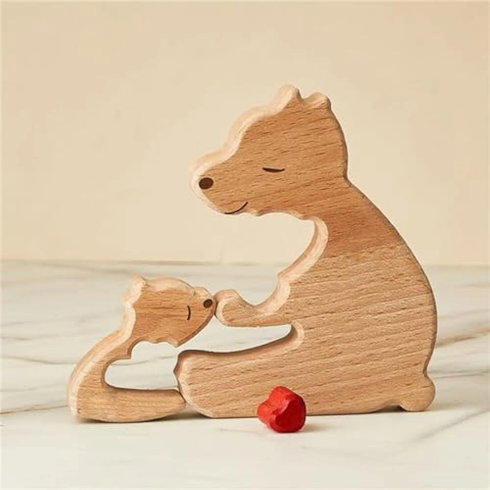 Solo Mother Bear Family Wooden Puzzle Free Engraving Personalized Custom Decoration Figurines Mother's day gift Birthday Gift