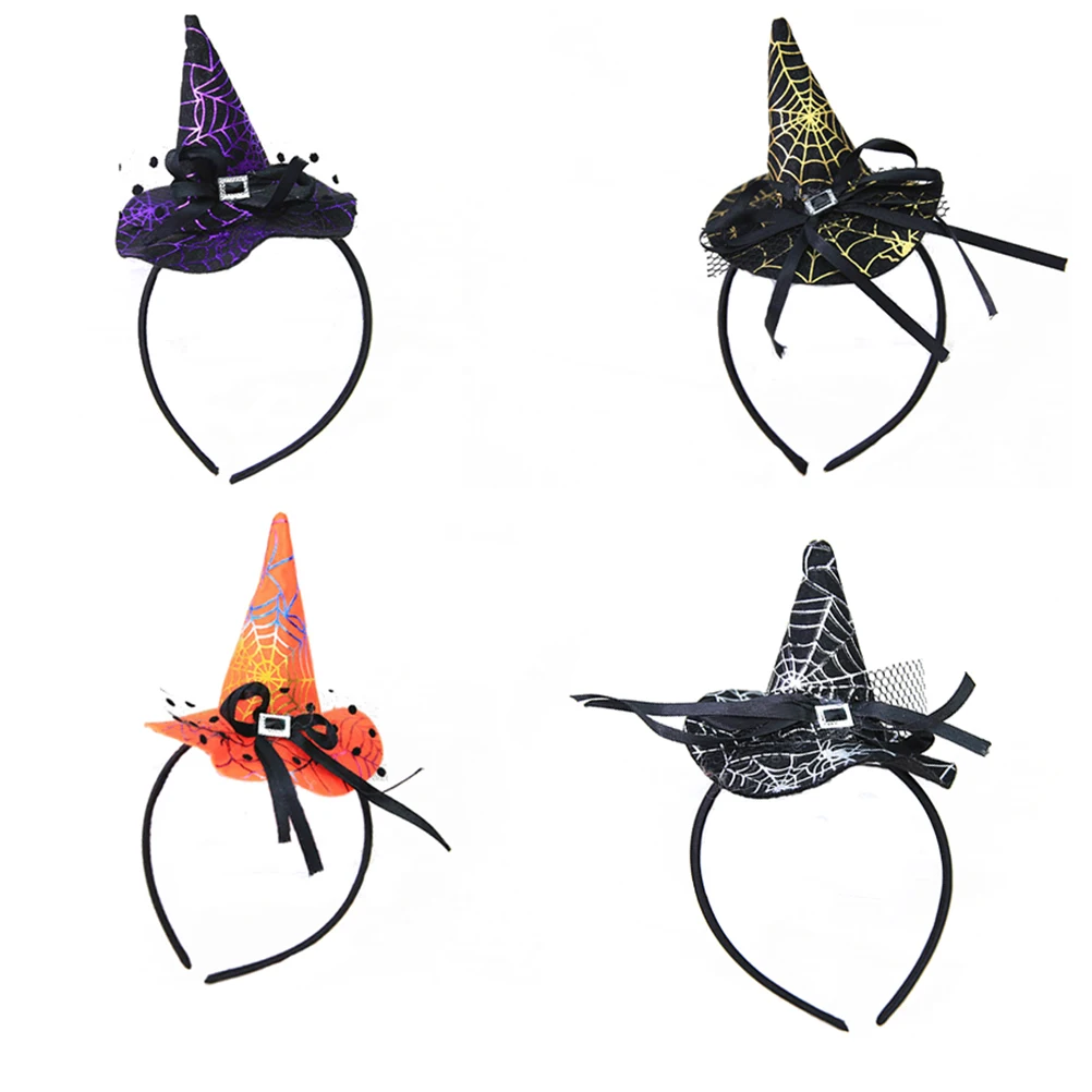 

4 pcs Witch Headband Kids Halloween Hat Child Makeup Costume Accessory Spiderweb Trick Treat Photos Birthday Christmas Party