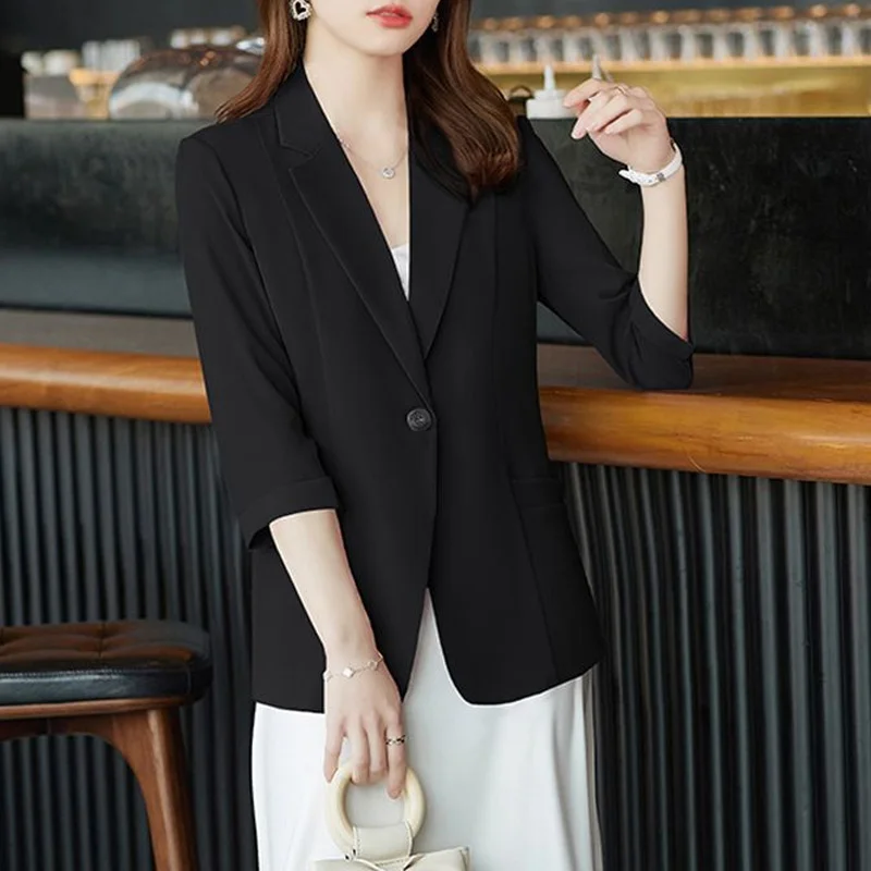 2023 New Spring and Summer Commuting Simple Temperament Relaxed Casual Suit Collar Single Button Long Sleeve Sunscreen Suit