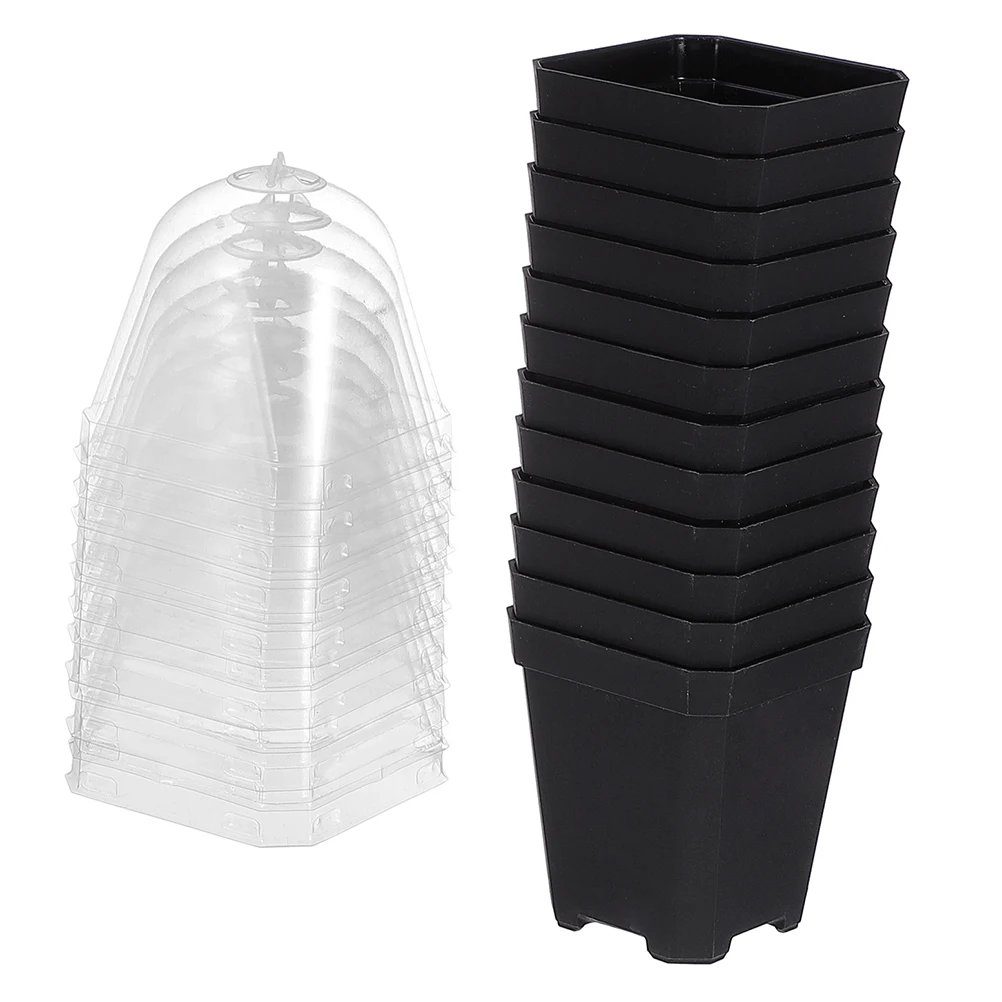 

12 set Humidity Dome Nursery Pots Plastic Planting Containers With Drainage Holes Lightweight Durable Flower Gardening Supplies