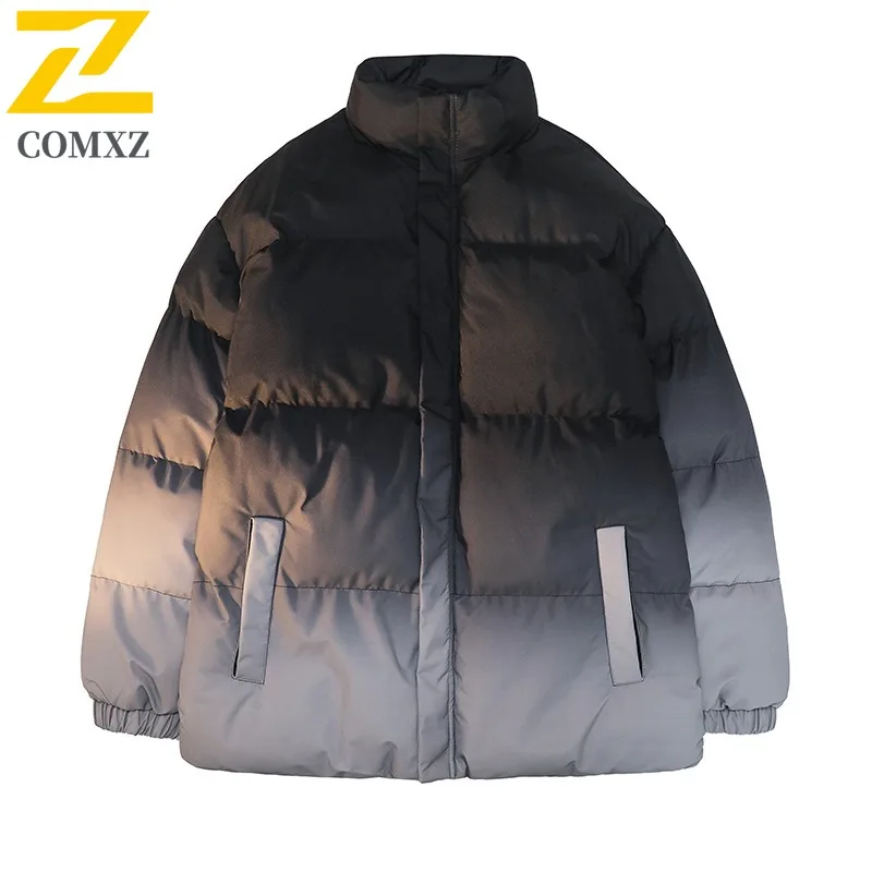 سترة مبطنة بالقطن مقاومة للرياح من COMXZ بلون سادة، سترة مبطنة بسيطة للسفر، بياقة واقفة للثلج، سترة شتوية للرجال