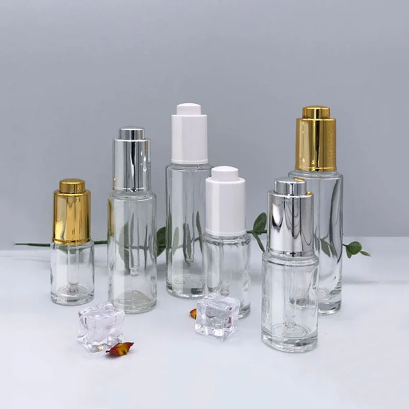 15ml 20ml 30ml 50ml Fine Oil Bottle Press Pump Dropper Bottle Transparent Press Type Essence Bottle Wholesale