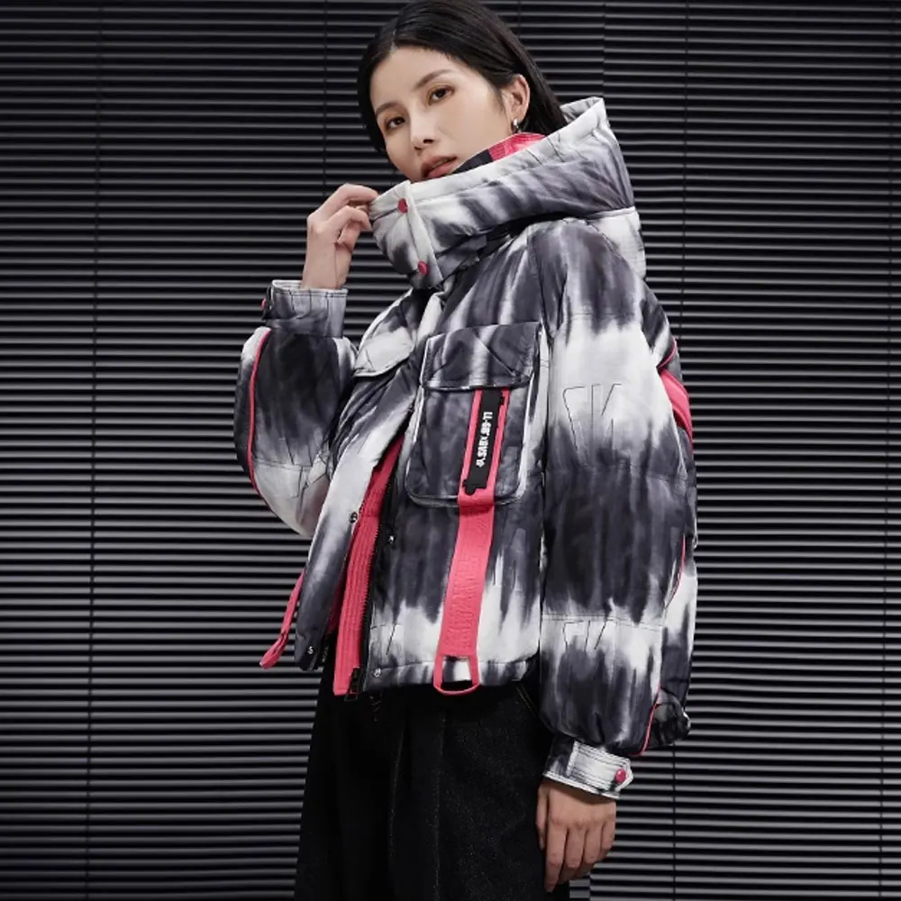 

Женский пуховик с принтом тай-дай, белое пальто на утином пуху, толстая, супер красивая короткая парка, верхняя одежда, корейская модная зимняя одежда