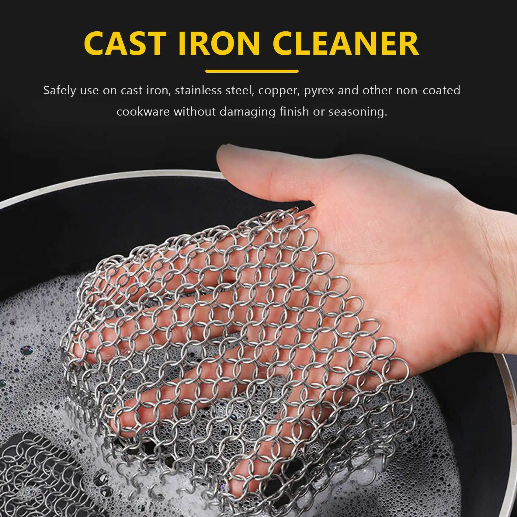 Cast Iron Cleaner -Premium 316 Stainless Steel Chainmail Scrubber , 8x6