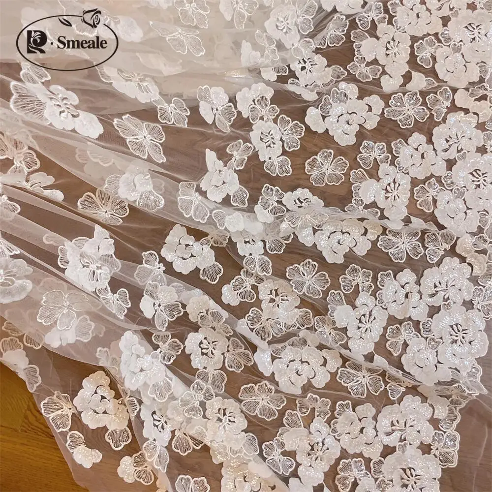 Pailletten-Spitze-Blumen-Brautstoff, weiße Blumen, Hochzeitskleid, Kopfschmuck, Rock, DIY-Handnähzubehör, Kleidung – Detail 5