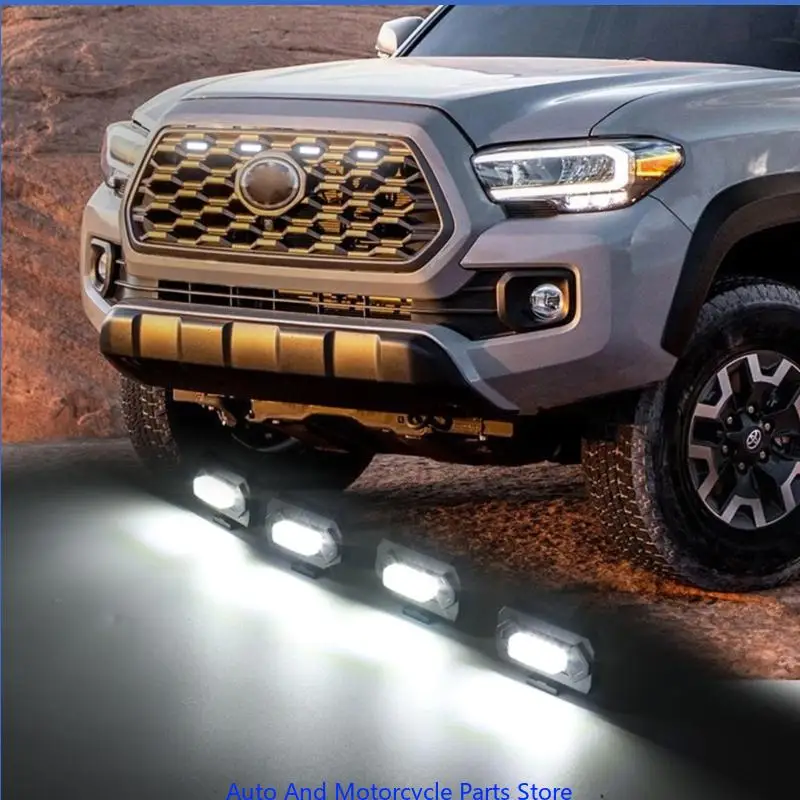 P9FD Car Accessories 4PCS LED Front Grille Raptor Lights Black Shell with Yellow/White-Light Used for TRD Pro 2016-2019