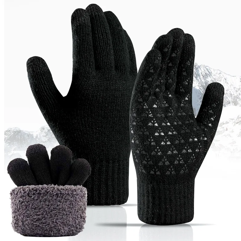 

Knitted Gloves New Double-Layer Fleece Thickened Touchscreen Warm Men’s Winter Driving Gloves