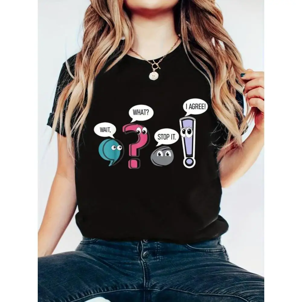 

100% Cotton Funny Grammar Teacher,Wait What Stop It I Agree Funny T-Shirt, Short Sleeve Tops Crewneck Tshirt