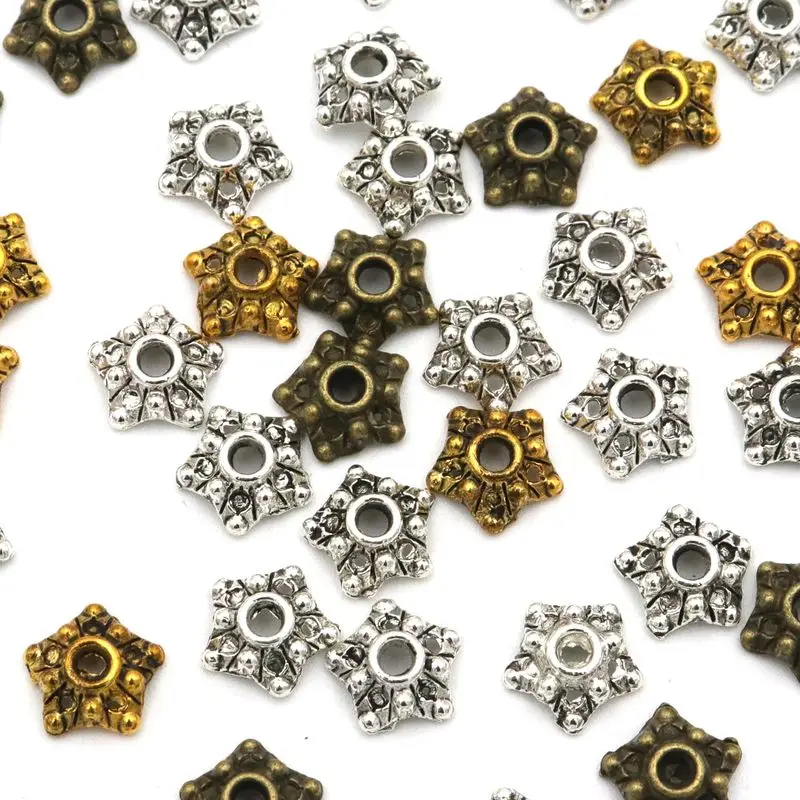 100Pcs Antique Silver Flower Star Loose Spacer Bead End Caps For Jewelry Making Finding Diy Accessories Component Wholesale