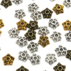 100Pcs Antique Silver Flower Star Loose Spacer Bead End Caps For Jewelry Making Finding Diy Accessories Component Wholesale