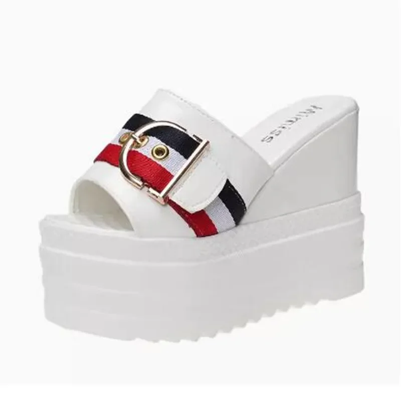 12CM Damen Keilabsatz-Pantoletten Sommer Mode Vielseitige Sexy Dicksohlige Sandalen Schuhe Damen Flip-Flops Slipper