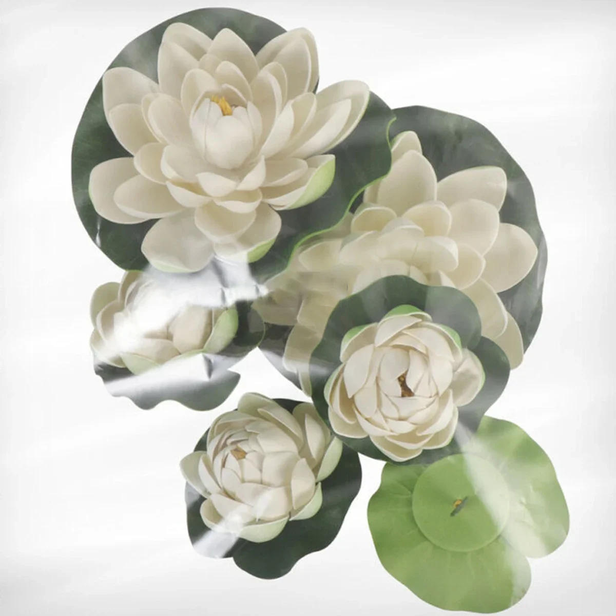 6pcs/set White Artificial Lotus Plastic Floating Plants Water Lily Fake Lotus Flower Leaf Pond Gardens Home Fish Tank Decor