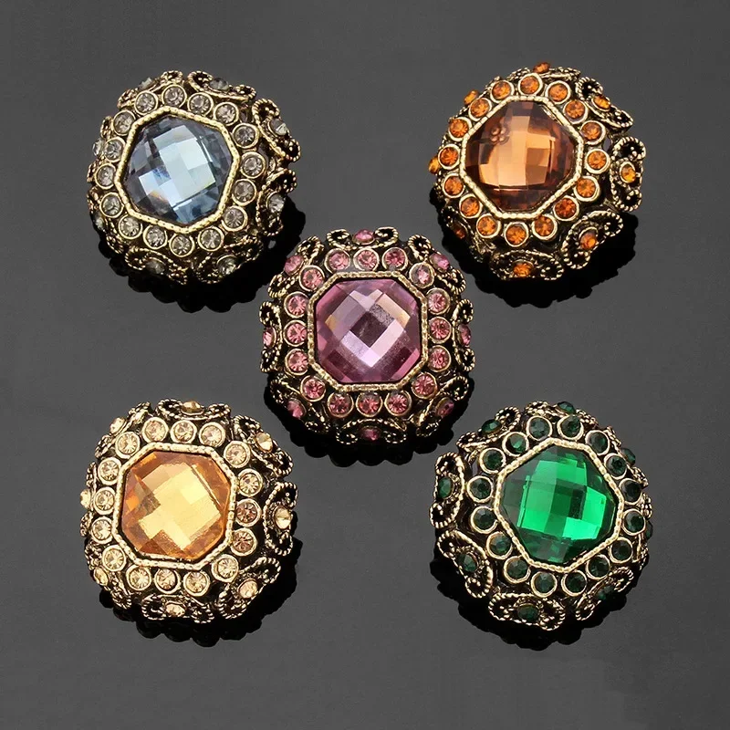 6pcs Decorative Metal Diamond Vintage Gemstone Buttons for Clothing Sweater Cardigan Crafts Sewing