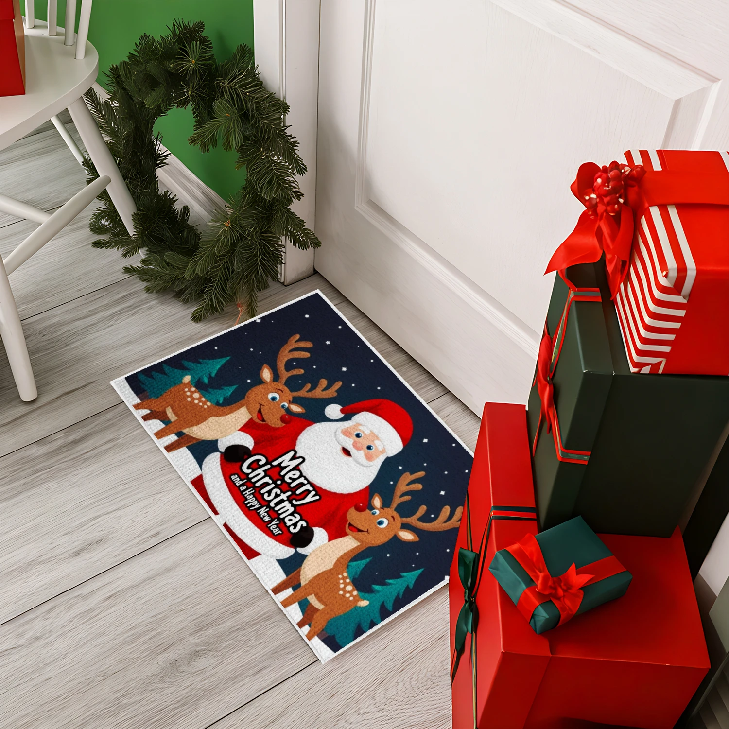 VIKAMA Christmas Doormat, Christmas Penguin Floor Mat, Easy-Clean Durable Non-Slip, Home Decor, Winter Holiday Decorative