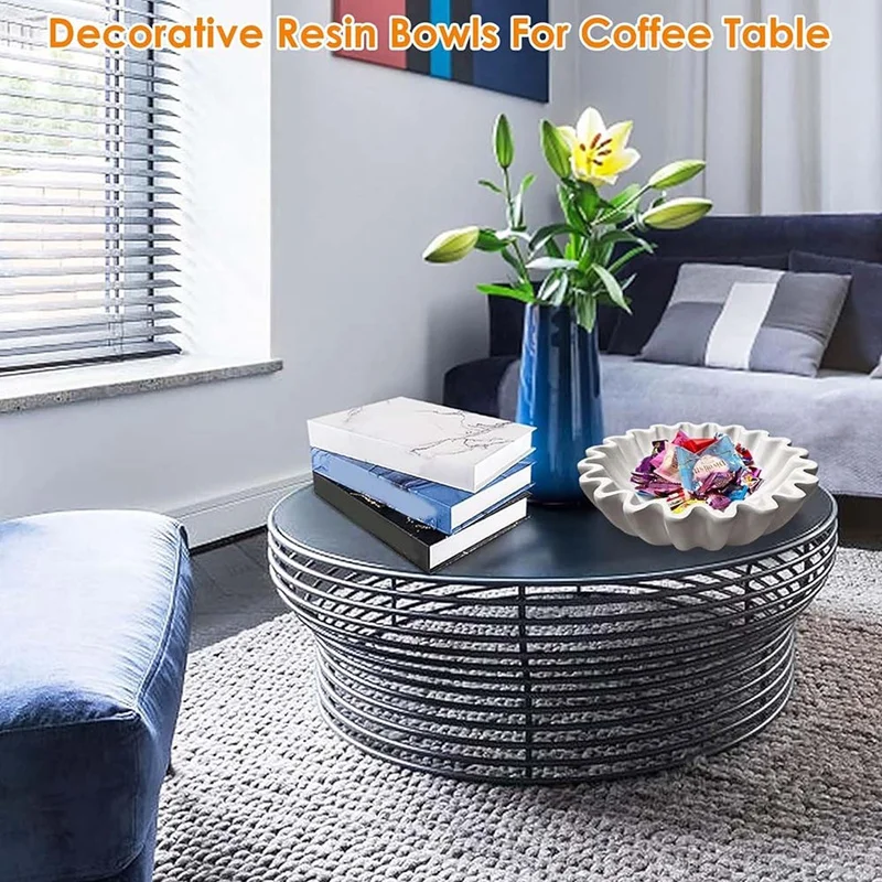 Декоративная чаша с рюшами и фестонами из смолы, зернистая чаша для фруктов, прочная настольная чаша для прихожей, для кофейной обеденной консоли