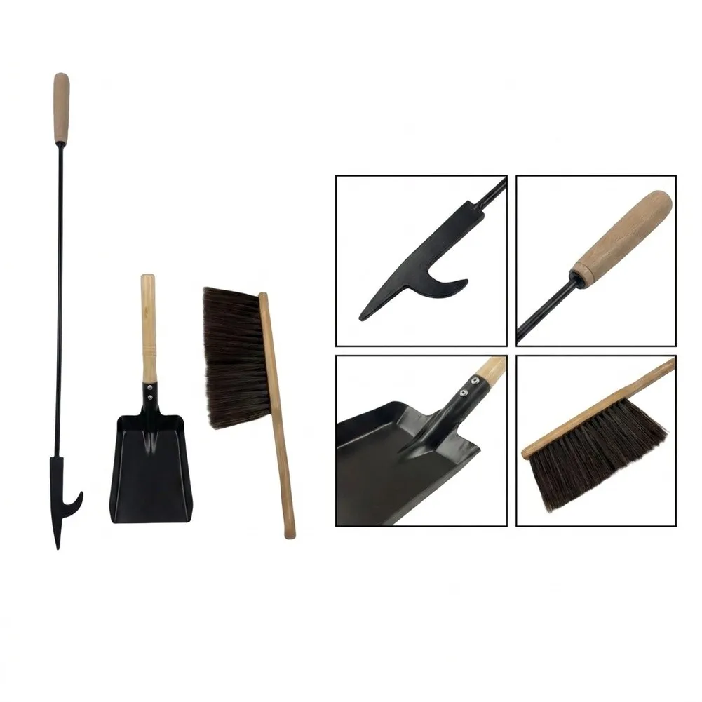 Fireplace Tool Set Featuring Fire Hook Shovel and Dust Brush in Coordinated Design for Seamless Fireplace Integration