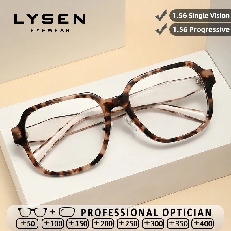 

LYSEN Trendy Square Acetate lady Reading Glasses Anti Blue Light Myopia Prescription Glasses Anti-Reflection Progressive Eyewear