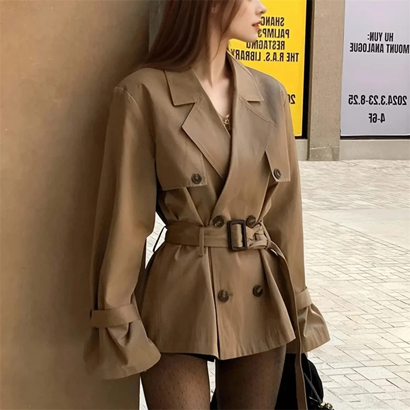 

Women's Trench Coat Spring Autumn Be All-match Double-breasted Slim Ladies Outerwear Casual Long Sleeve Loose Female Windbreaker