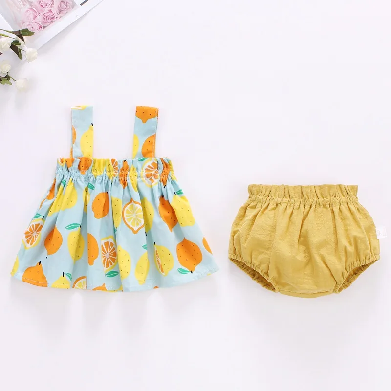 Summer Baby Girls Clothing Sets Cute Cherry Print Halter Dress+Short Baby Sweet Outdoor Breathable Absorbent Suit Outfits 3-18M