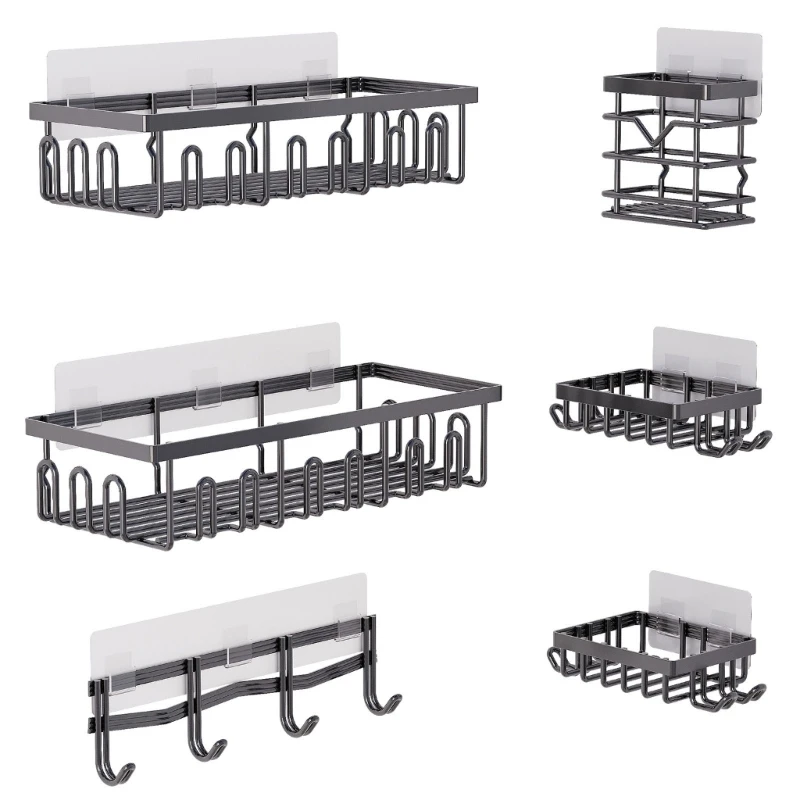 

6 шт. настенные органайзеры для душа, водонепроницаемая металлическая полка для ванны Essential без сверления, черная полка для