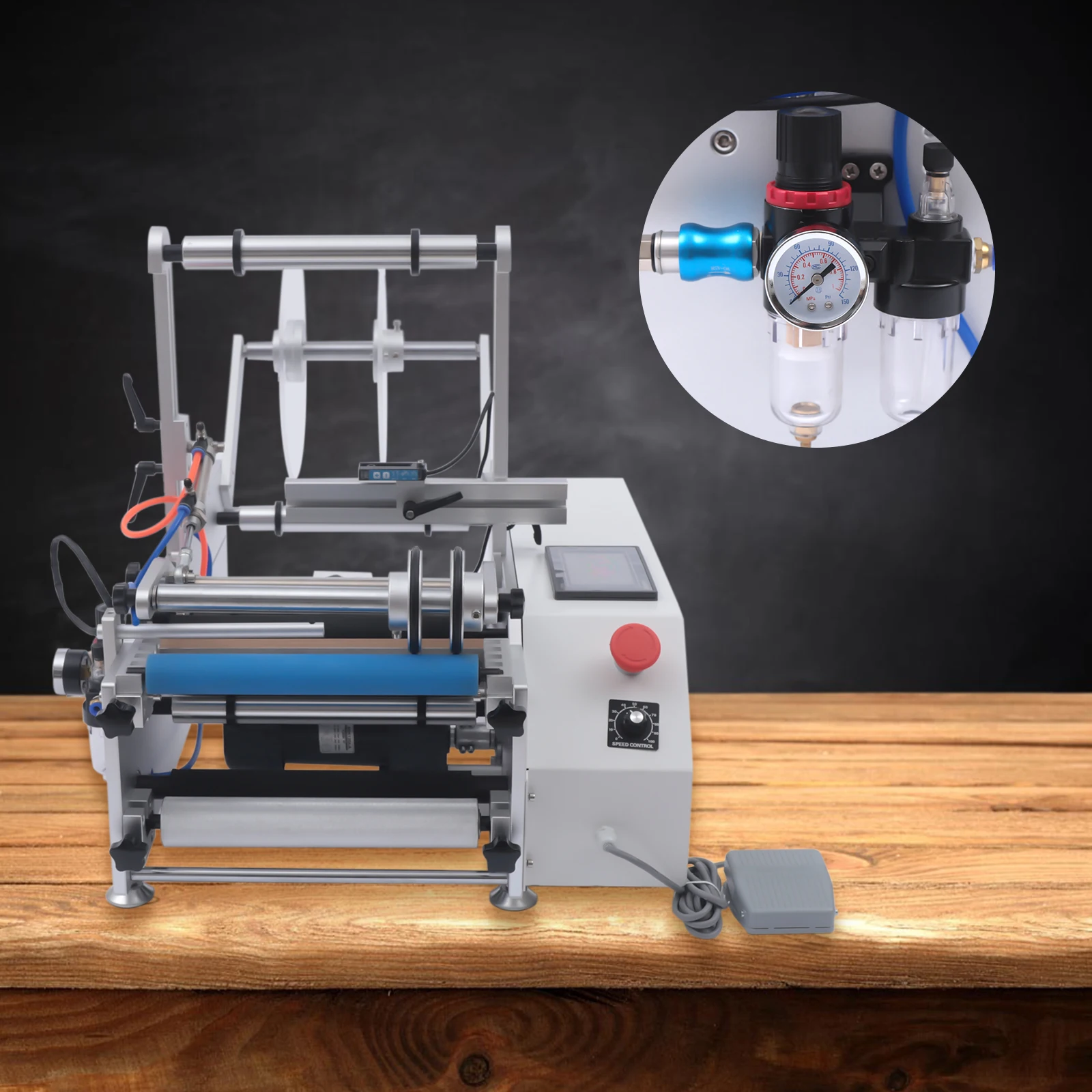 

300W Semi-Automatic Bottle Labeler Labeling Machine, Label Applicator for Round/Square Bottle 20mm-120mm, 20-40Pcs/min 110V